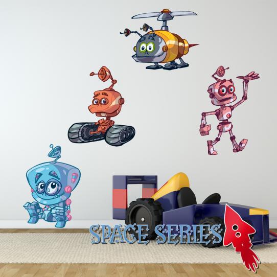 Autocollant Stickers mural enfant kit 4 robots