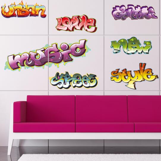 Autocollant Stickers muraux ado kit 7 graffitis