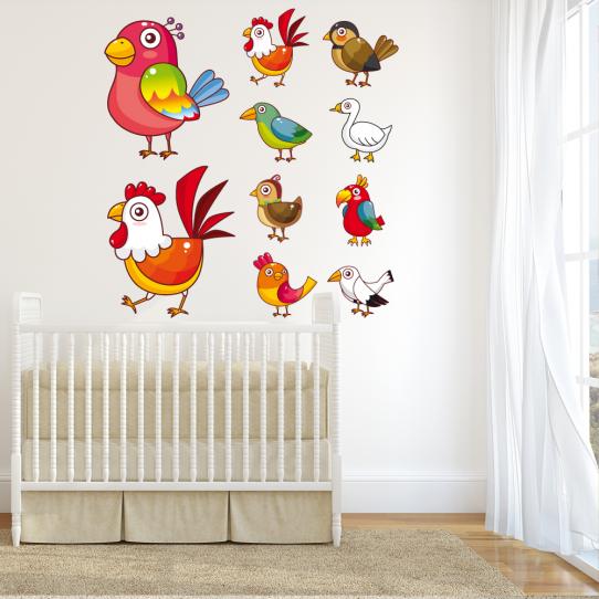 Autocollant Stickers mural enfant kit 10 oiseaux