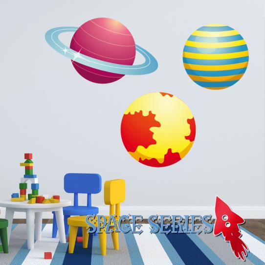Autocollant Stickers mural enfant kit 3 planetes