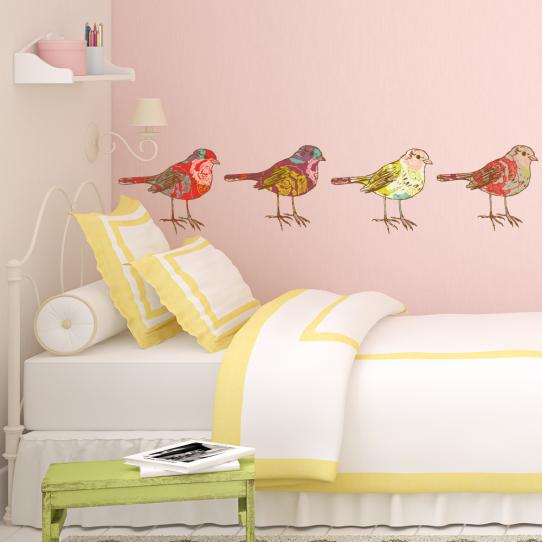 Autocollant Stickers enfant kit 4 oiseaux