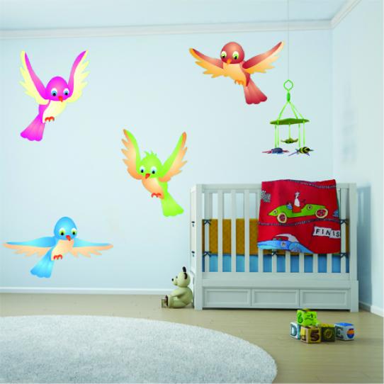 Autocollant Stickers mural enfant kit 4 oiseaux