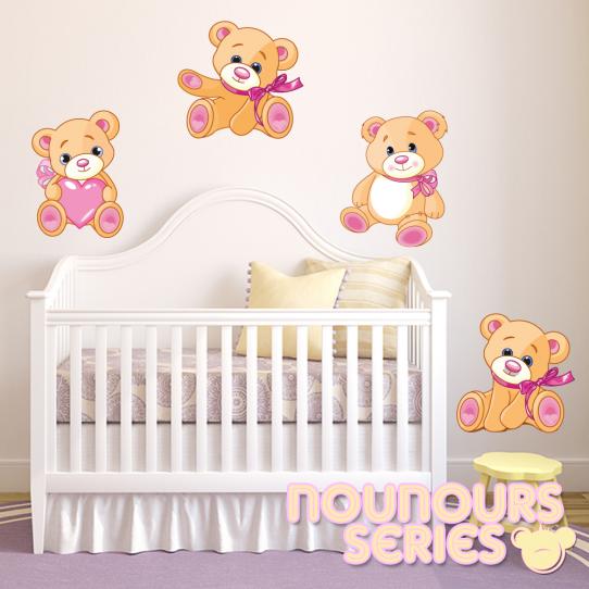 Autocollant Stickers muraux enfant ourson marguerite