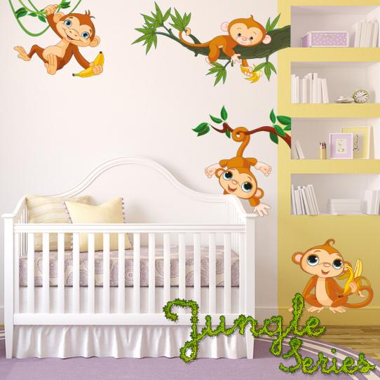 Autocollant Stickers mural enfant kit 4 singes