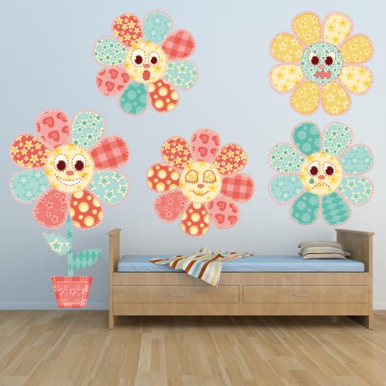 Autocollant Stickers mural enfant kit 5 fleurs