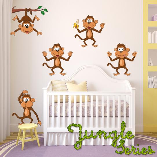 Autocollant Stickers mural enfant kit 5 singes