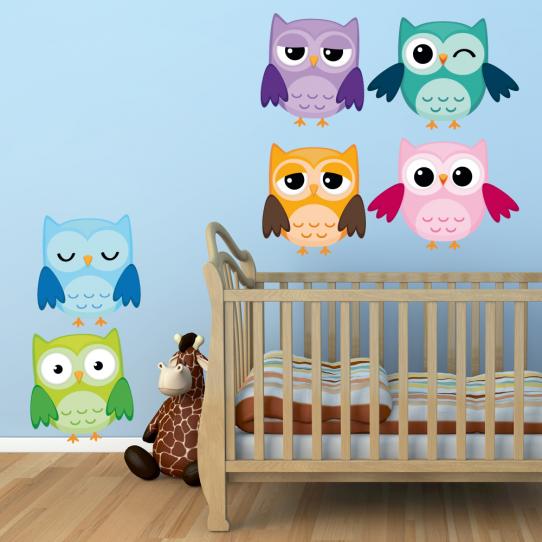 Autocollant Stickers enfant kit 6 hiboux