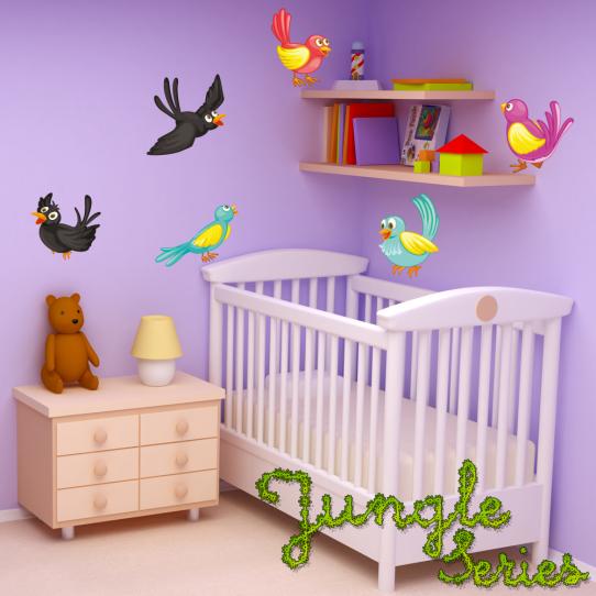 Autocollant Stickers mural enfant kit 6 oiseaux