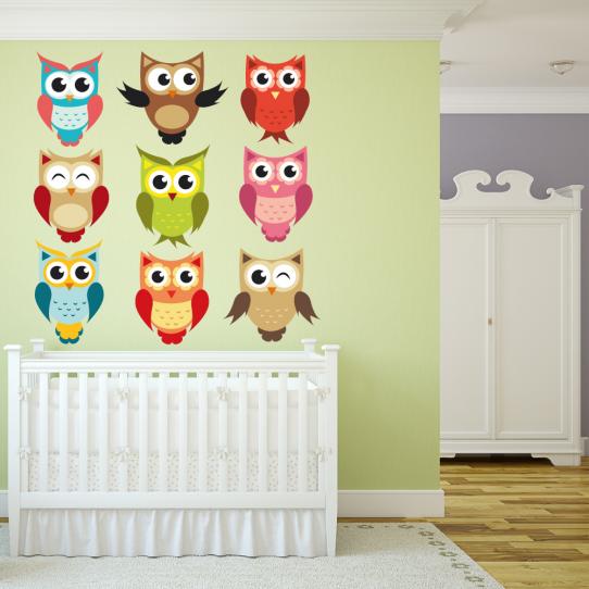 Autocollant Stickers enfant kit 9 hiboux 