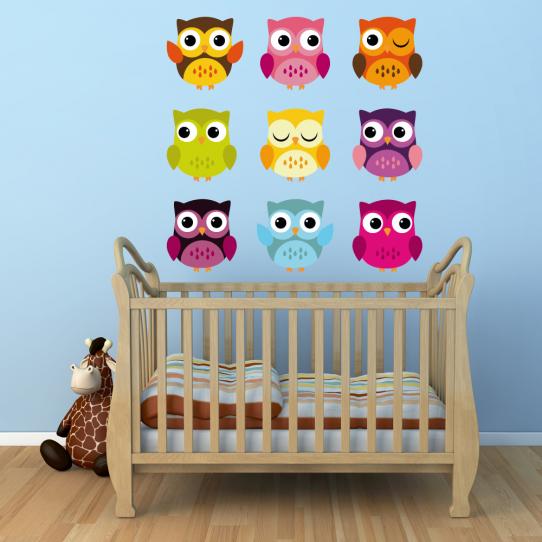 Autocollant Stickers enfant kit 9 hiboux