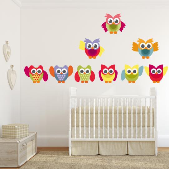 Autocollant Stickers enfant kit 9 hiboux