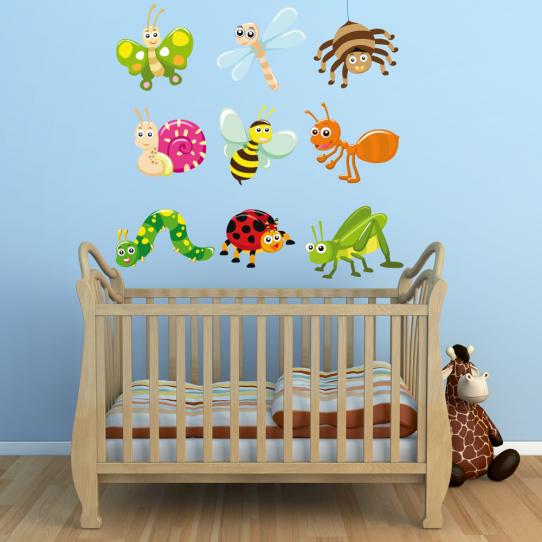 Autocollant Stickers mural enfant kit 9 insectes