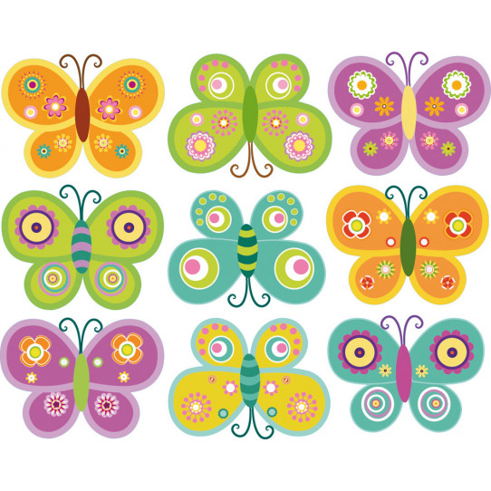 Autocollant Stickers enfant kit 9 papillons