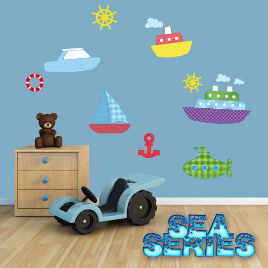 Autocollant Stickers muraux enfant kit 6 bateaux