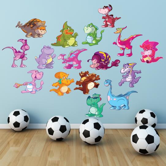 Autocollant Stickers mural enfant kit 16 bebe dinosaure