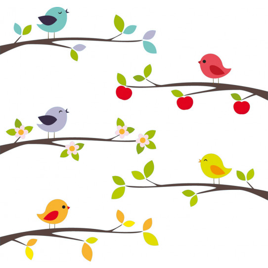 Autocollant Stickers enfant kit 5 branches oiseaux