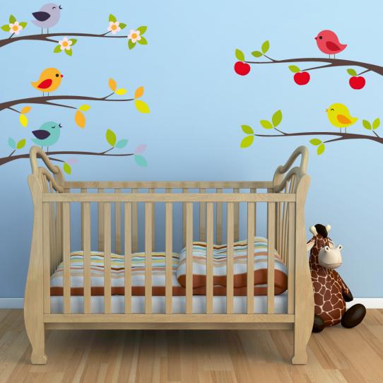 Autocollant Stickers muraux enfant kit 5 branches oiseaux