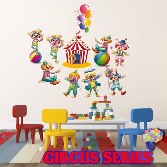 Autocollant Stickers mural enfant kit 8 clowns