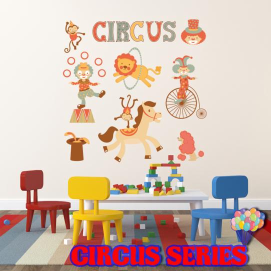 Autocollant Stickers muraux enfant kit 8 animaux et clowns 