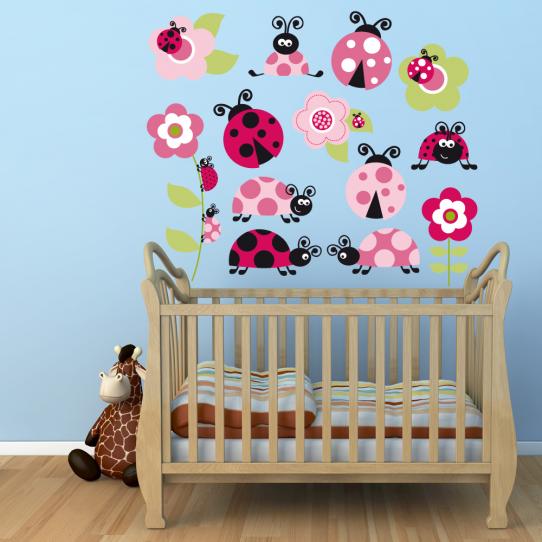 Autocollant Stickers mural enfant kit coccinelle