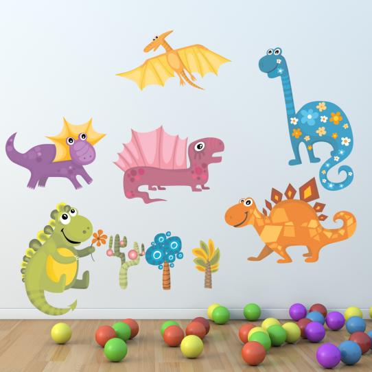 Autocollant Stickers mural enfant kit 6 dinosaures