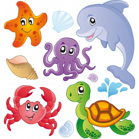 Autocollant Stickers enfant kit 5 animaux de mers