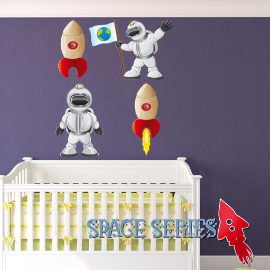 Autocollant Stickers enfant kit 2 fusées 2 cosmonautes
