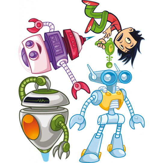 Autocollant Stickers enfant kit 3 robots 1 jeune garçon