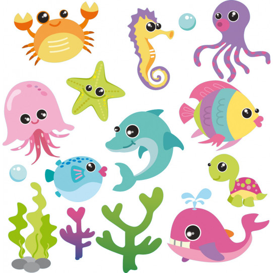 Autocollant Stickers enfant kit 10 animaux de mers