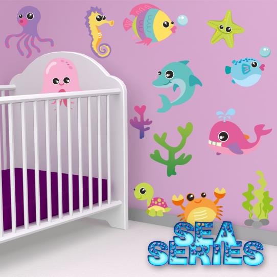 Autocollant Stickers enfant kit 10 animaux de mers
