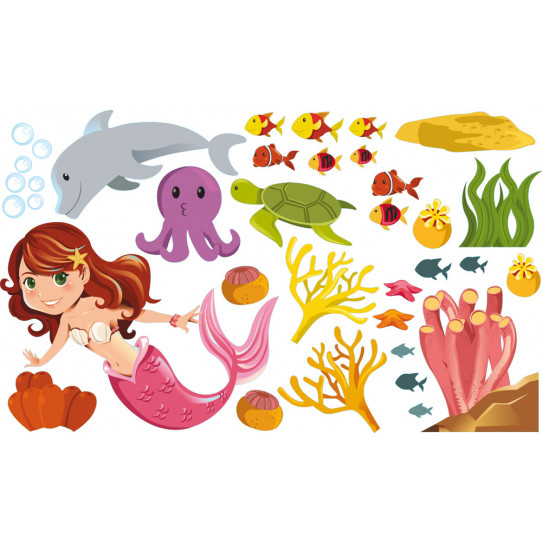 Autocollant Stickers enfant kit animaux de mers et sirene