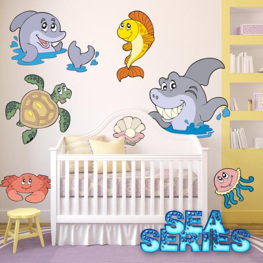 Autocollant Stickers enfant kit 7 animaux de mers