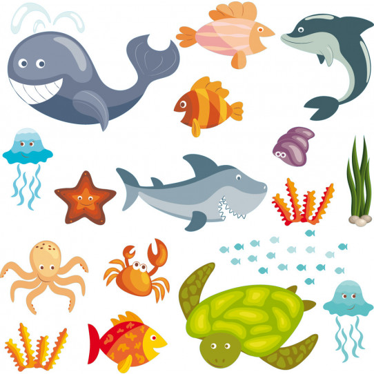 Autocollant Stickers enfant kit 16 fonds marins