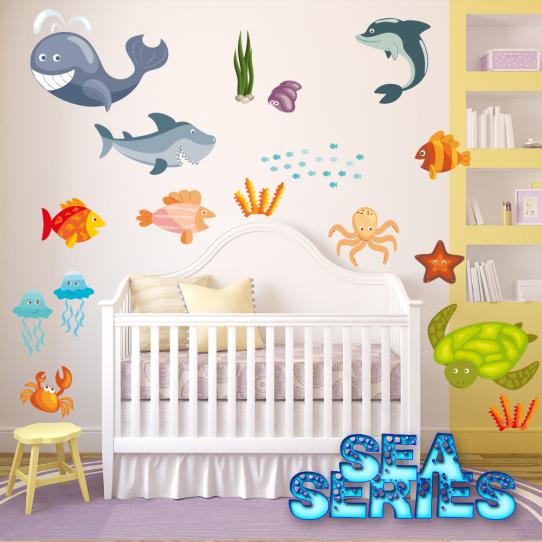 Autocollant Stickers mural enfant kit 16 fonds marins