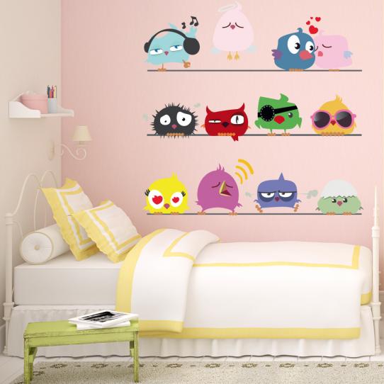 Autocollant Stickers mural enfant kit 12 oiseaux