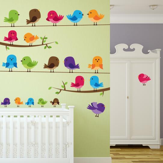 Autocollant Stickers enfant kit 22 oiseaux branche