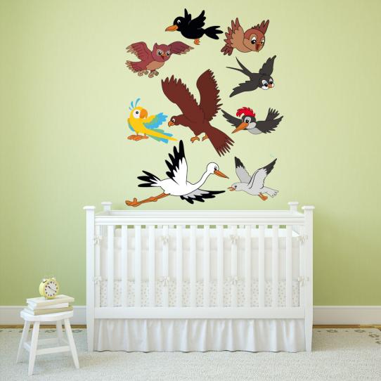 Autocollant Stickers mural enfant kit 9 oiseaux