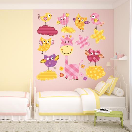 Autocollant Stickers enfant hiboux oiseaux girafe