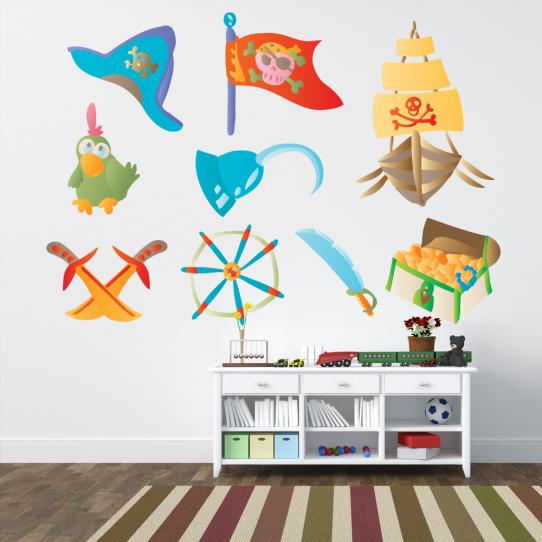 Autocollant Stickers mural enfant kit 9 accessoires pirates