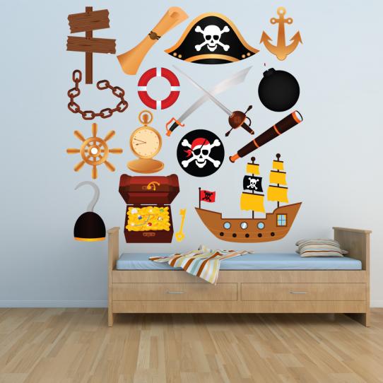 Autocollant Stickers enfant kit 15 accesoires pirates