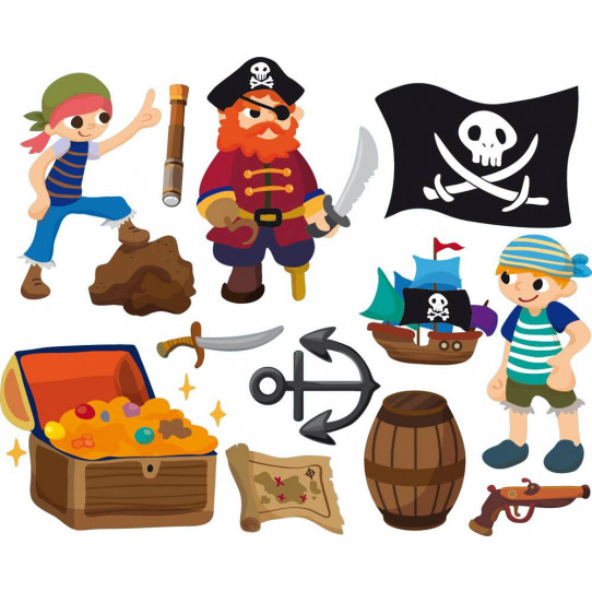 Autocollant Stickers enfant kit 3 pirates et accessoires 
