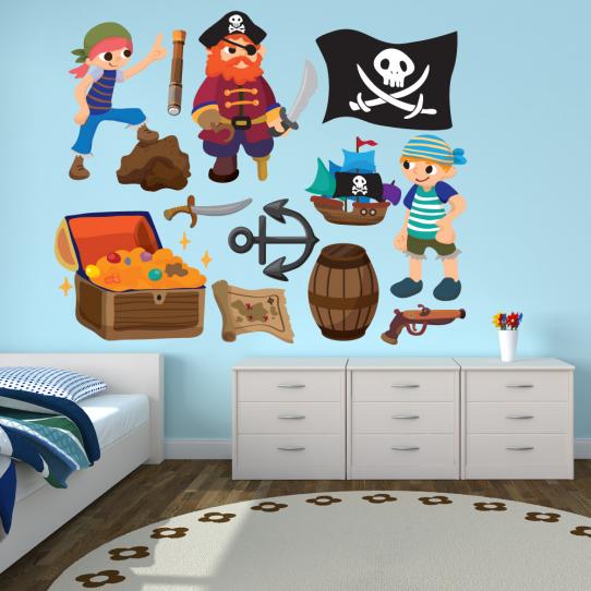 Autocollant Stickers muraux enfant kit 3 pirates et accessoires 