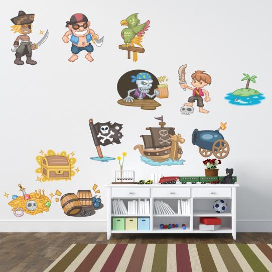 Autocollant Stickers enfant kit 3 pirates et accesoires