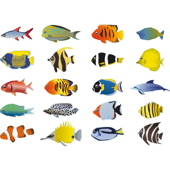 Autocollant Stickers enfant kit 20 poissons