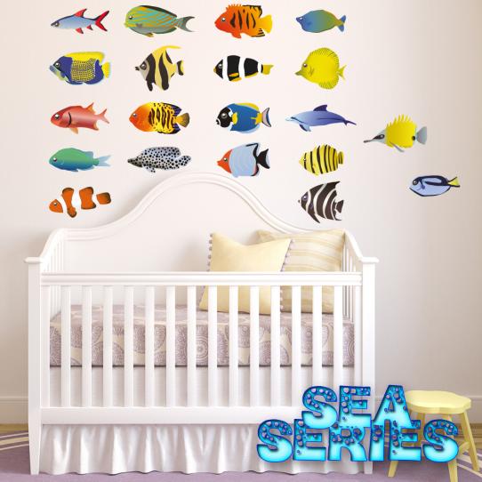 Autocollant Stickers muraux enfant kit 20 poissons