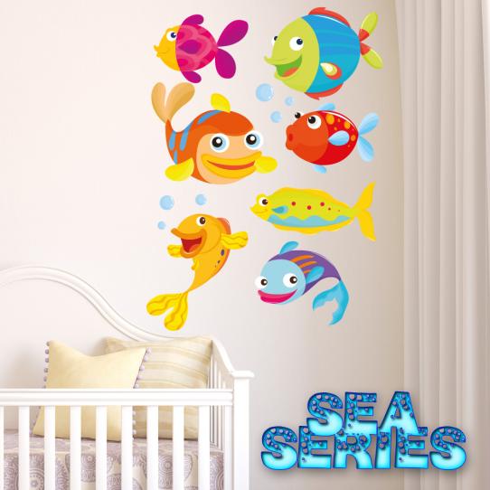 Autocollant Stickers mural enfant kit 7 poissons