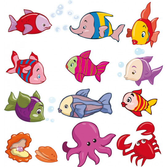 Autocollant Stickers enfant kit 12 poissons