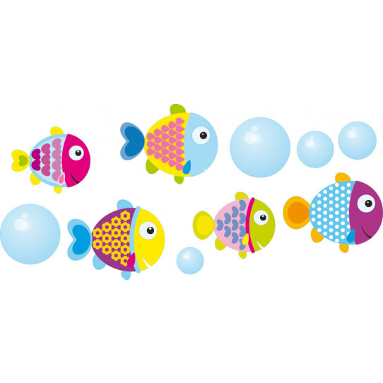 Autocollant Stickers enfant kit 5 poissons et 5 bulles 
