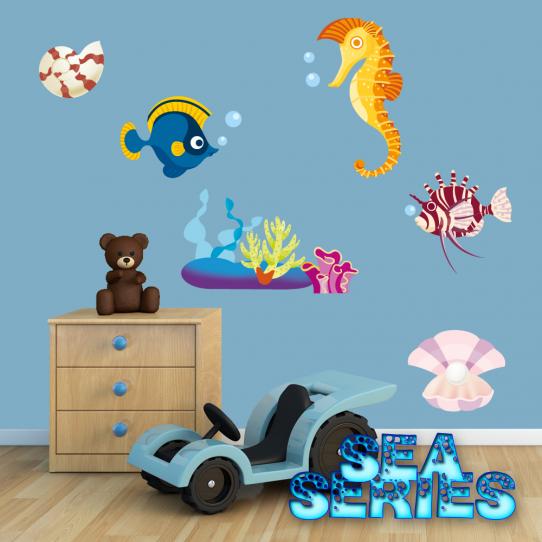 Autocollant Stickers enfant kit 5 poissons et coquillages