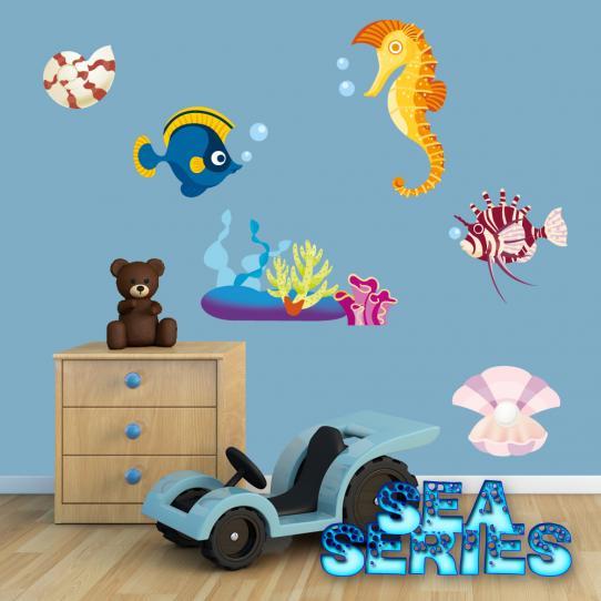 Autocollant Stickers muraux enfant kit 5 poissons et coquillages